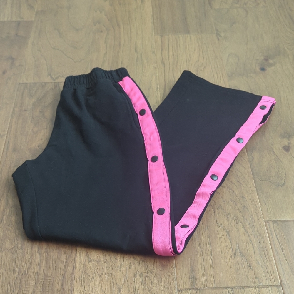 Women's Black and Pink Snap Button Joggers